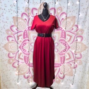 Burgundy T-shirt V-Neck Knit Maxi Dress NWOT SZ L
